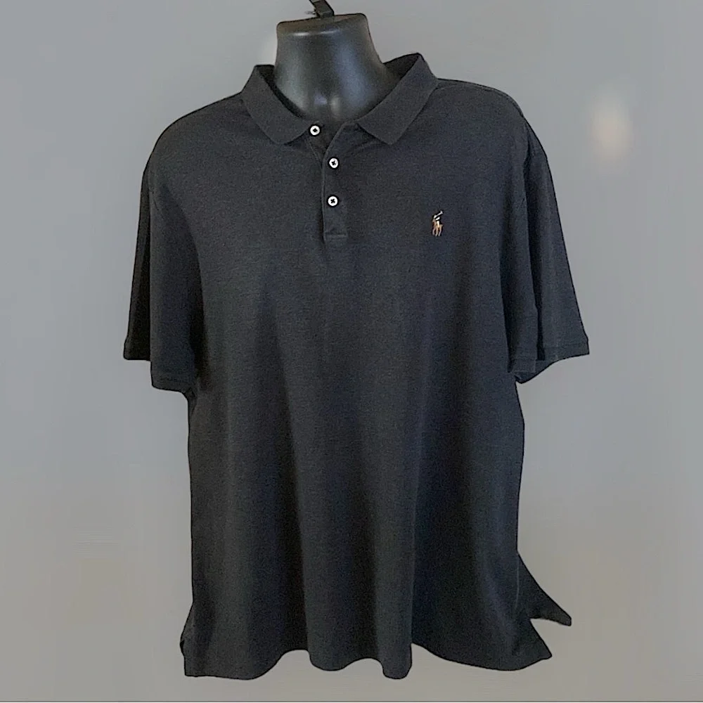 RALPH LAUREN POLO 3 Button Polo Charcoal Grey/Black Big & Tall Men Size XXL/TTG